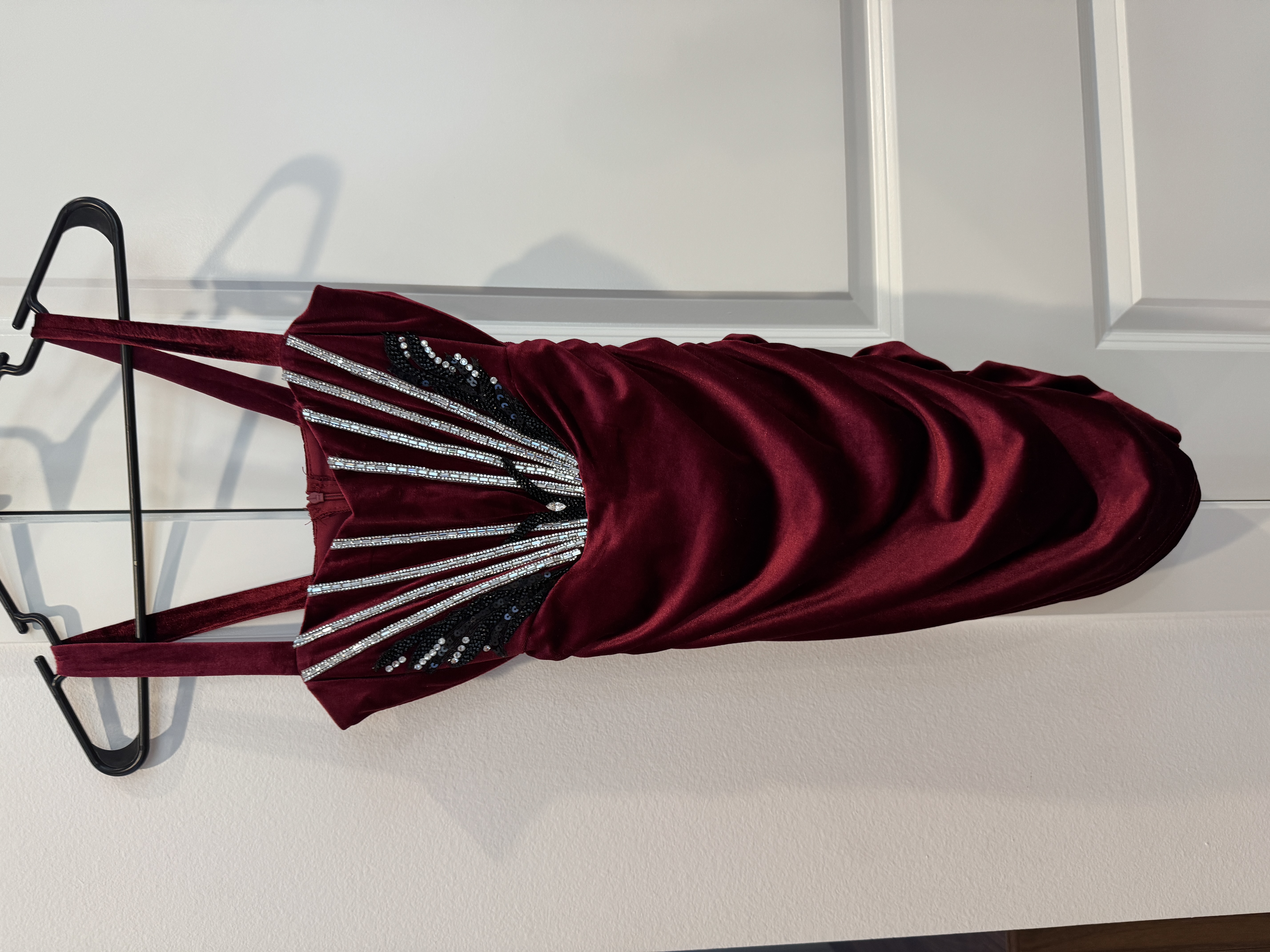 Maroon Dresses Cocktail & Party Dresses Size Adult 0 (XXS) Custom Stretch Velvet Maroon Dress with crystal Accents (Worn Once condition) - Image 1 of 3