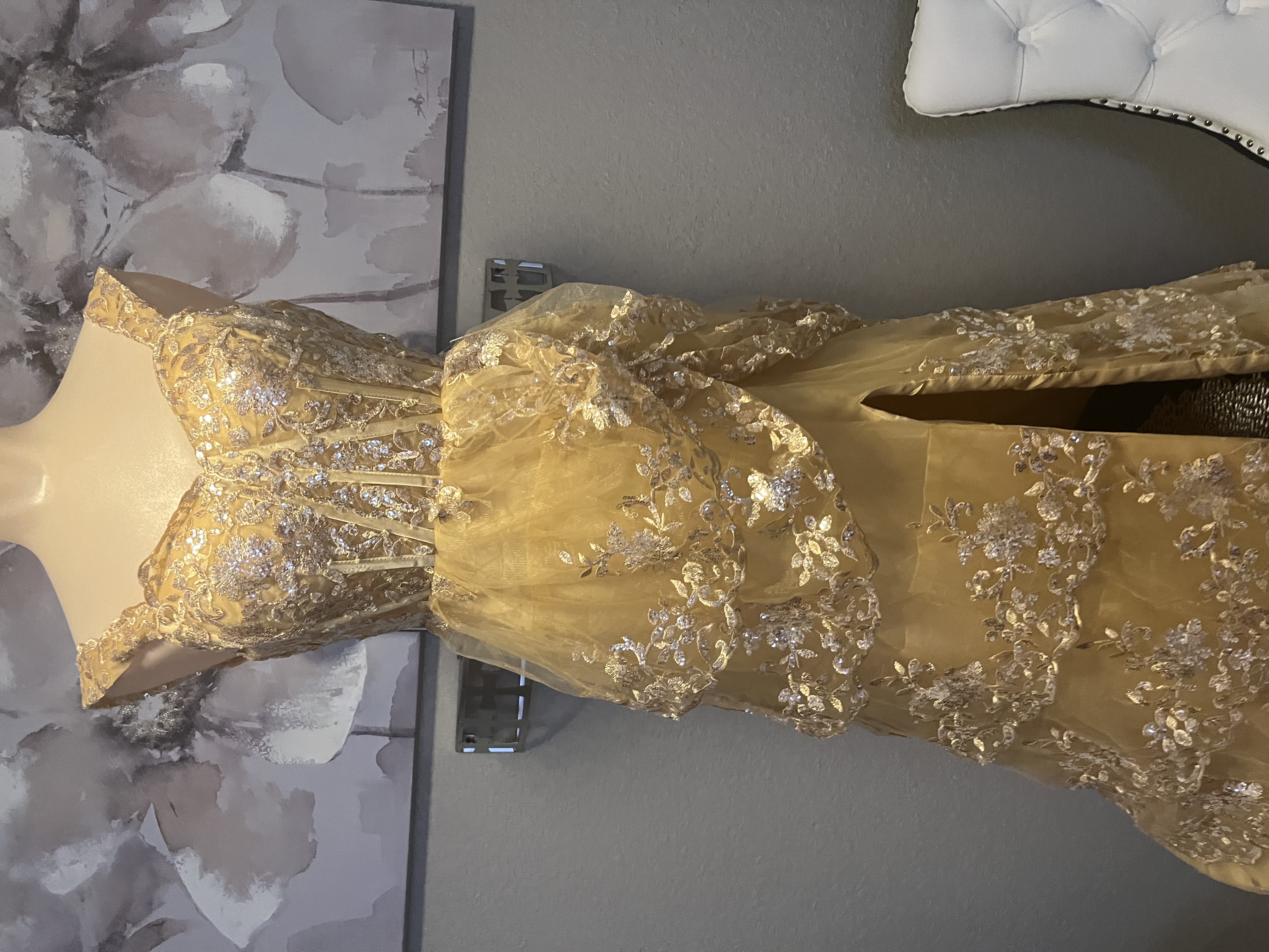 Gold Dresses Evening Gown Size Misses Petite 4P (S) Gold Embroidered High-Low Dress (New condition) by faeristy - Image 1 of 2