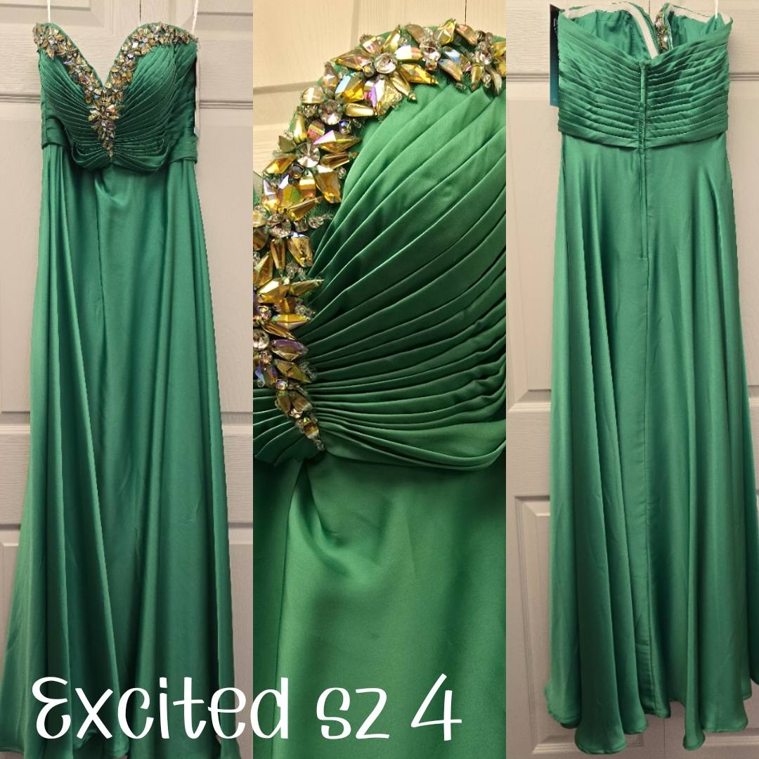 Green Dresses Evening Gown Size Adult 4 (XS) Excited sz 4 Green Evening Gown with Jewel Accents (New with tags condition) by excited