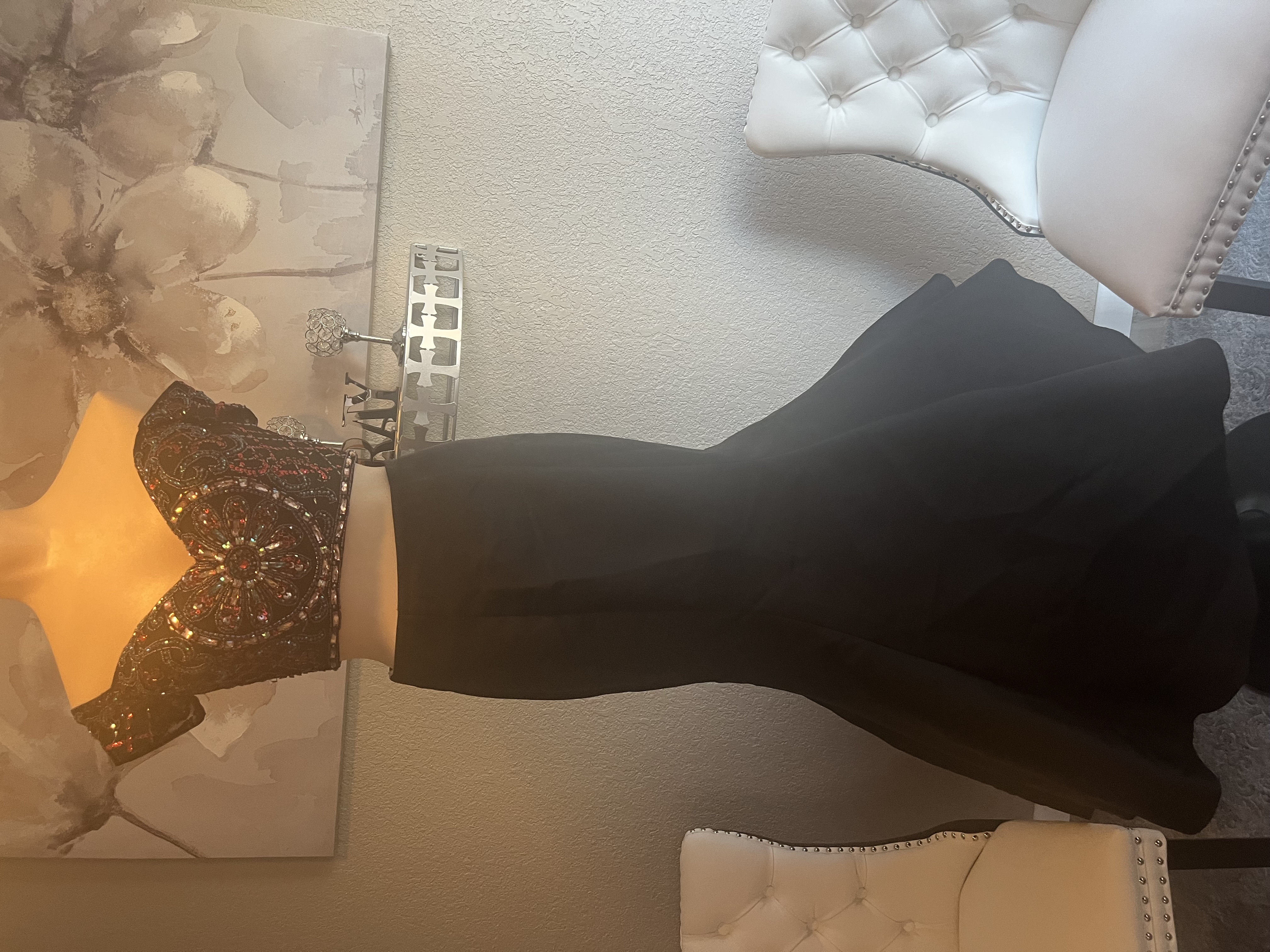 Black Dresses Evening Gown Size Misses Petite 2P (XS) Two-piece Evening Outfit with Embellished Top and Mermaid Skirt (New condition) by vienna - Image 1 of 2