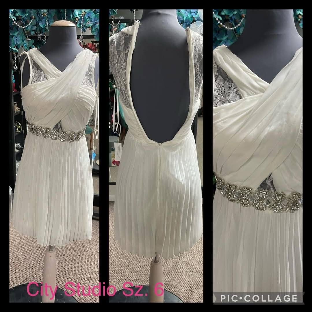 Ivory Dresses Cocktail & Party Dresses Size Adult 6 (S) Light Ivory Pleated Cocktail Dress sz 6  with Embellished Waist (New with tags condition) by city-studio