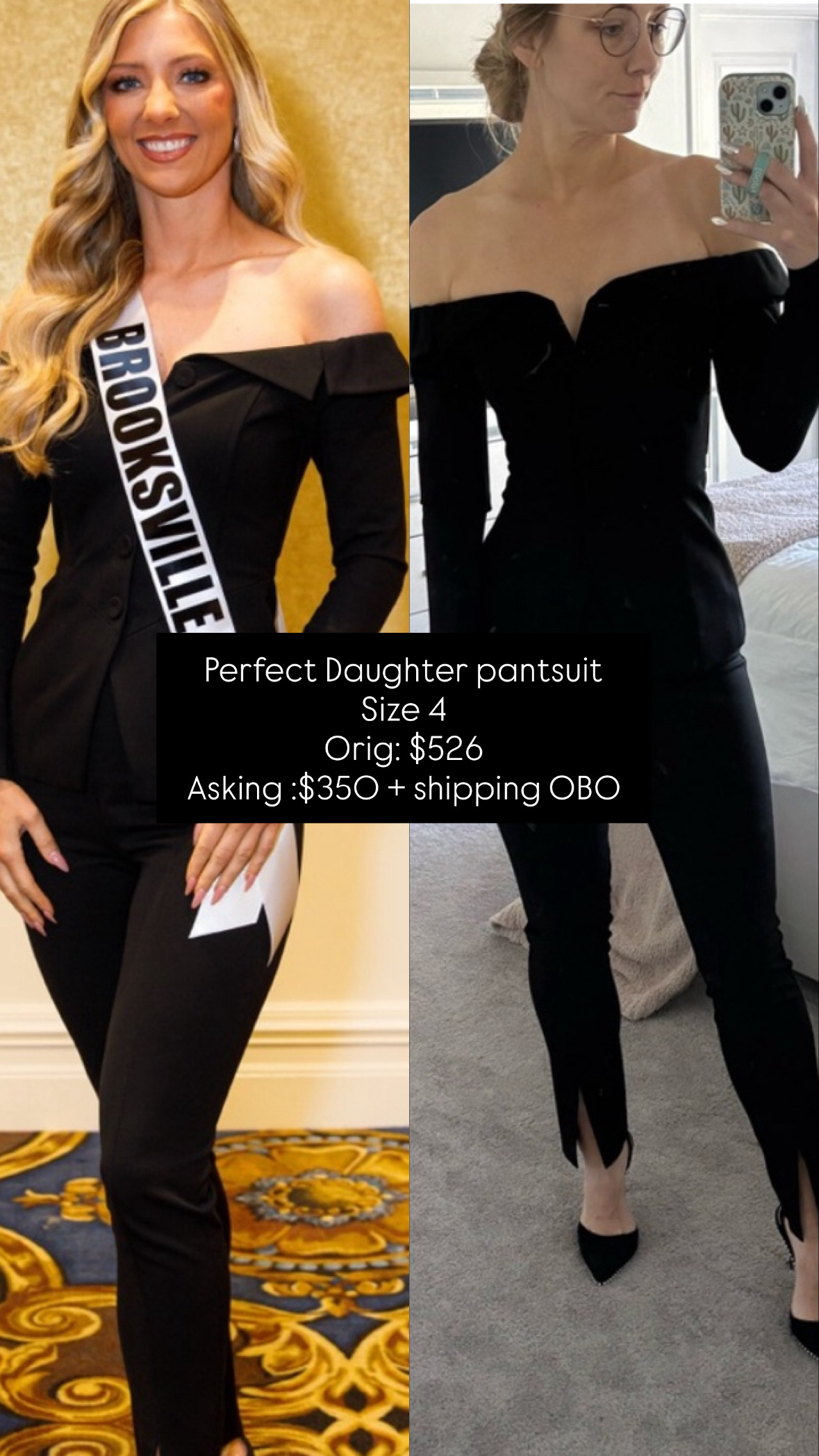 Black Suits Pant Suits Size Adult 4 Chic Off-Shoulder Black Pantsuit (Worn Once condition) by perfect-daughter